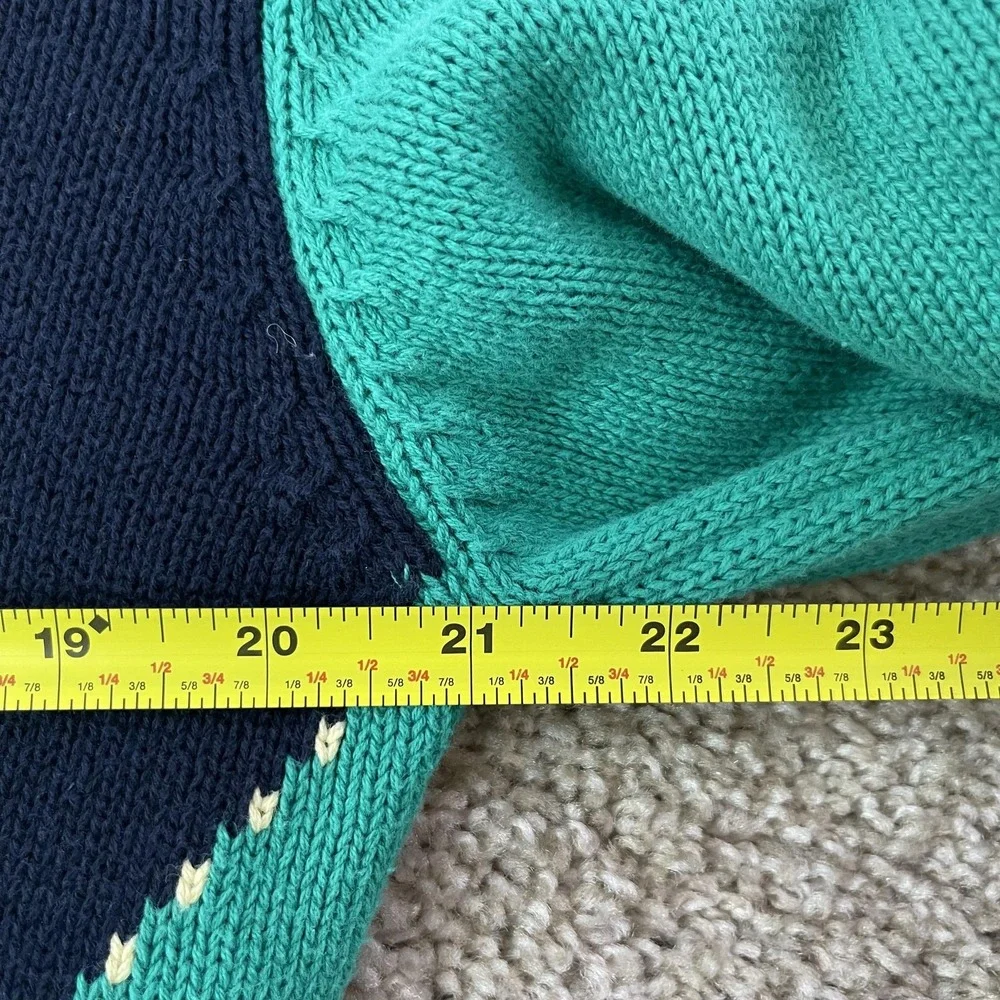 Vintage Golf Sweater Mens Medium Green Cotton Argyle Tight Knit V Neck Pullover